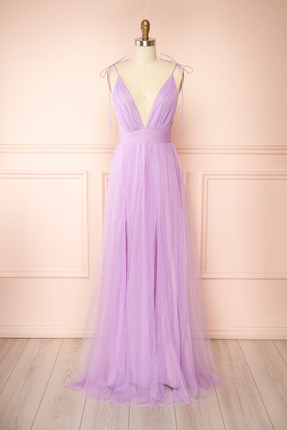Hyedi Lavender | Tulle Gown with Plunging Neckline