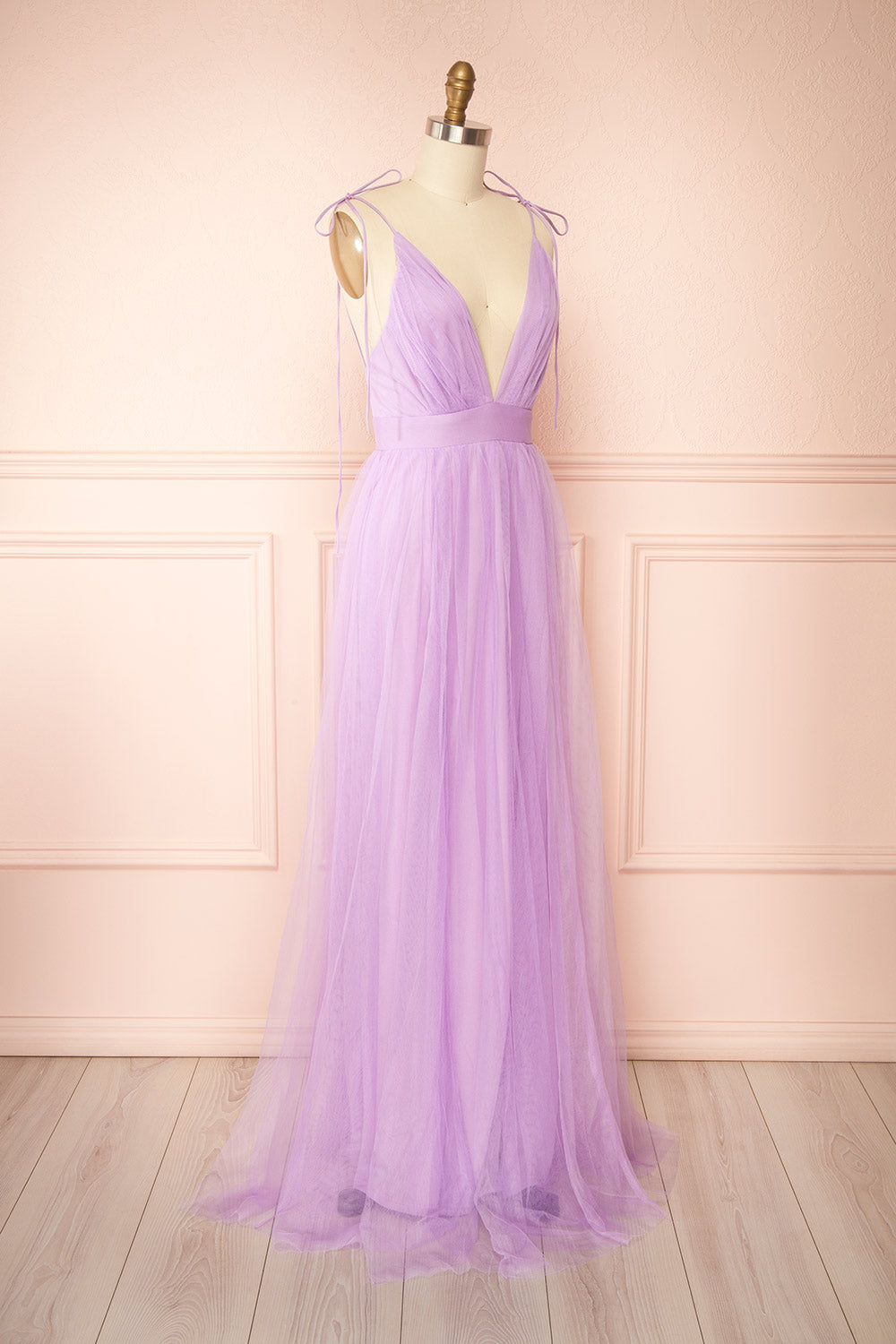 Hyedi Lavender | Tulle Gown with Plunging Neckline