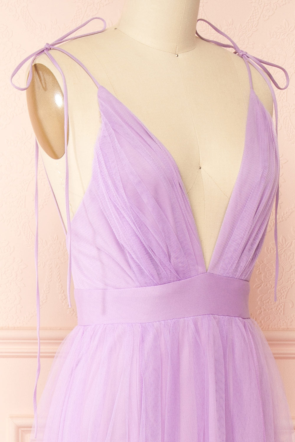 Hyedi Lavender | Tulle Gown with Plunging Neckline