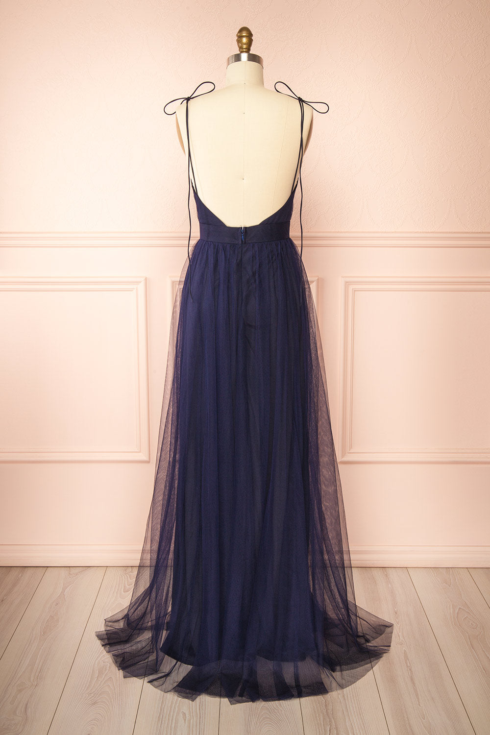 Hyedi Navy | Tulle Gown with Plunging Neckline