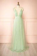 Hyedi Sage | Tulle Gown with Plunging Neckline