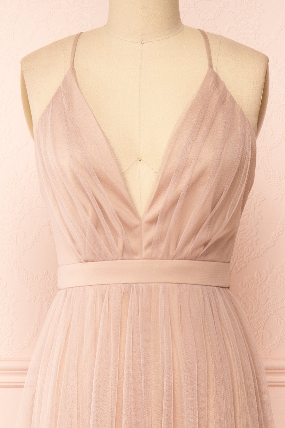 Ilaria Taupe | Tulle Gown with Plunging Neckline