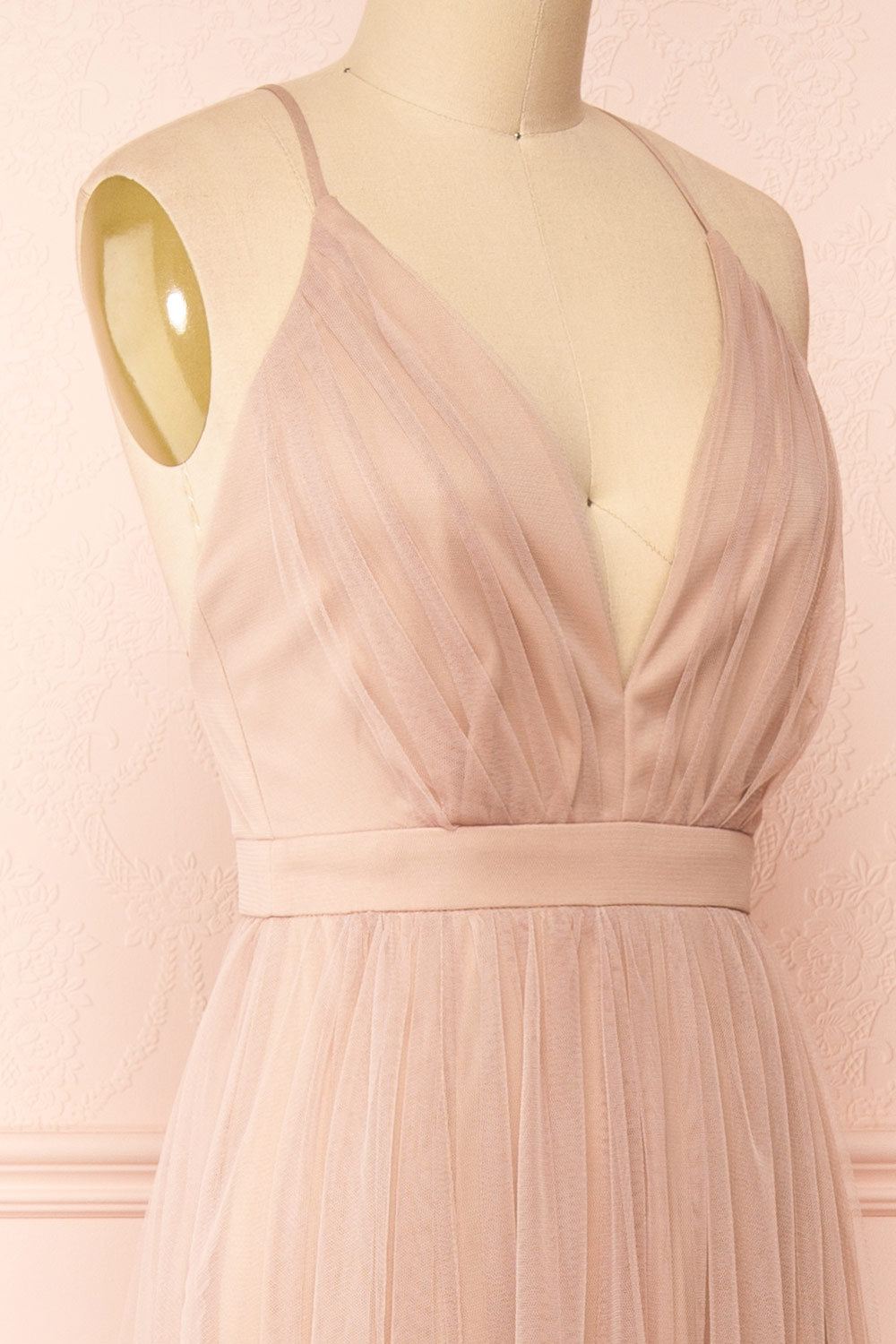 Ilaria Taupe | Tulle Gown with Plunging Neckline