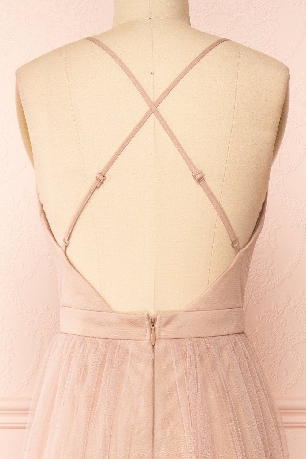 Ilaria Taupe | Tulle Gown with Plunging Neckline