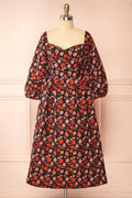 Inarea | Midi Black Floral Dress w/ Puffy Sleeves
