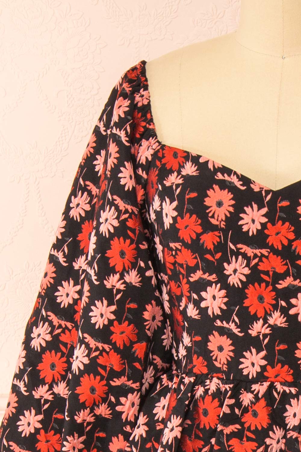 Inarea | Midi Black Floral Dress w/ Puffy Sleeves