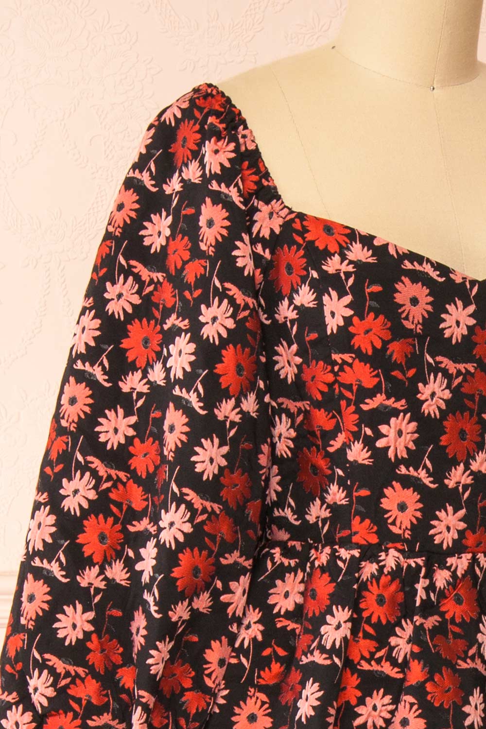 Inarea | Midi Black Floral Dress w/ Puffy Sleeves