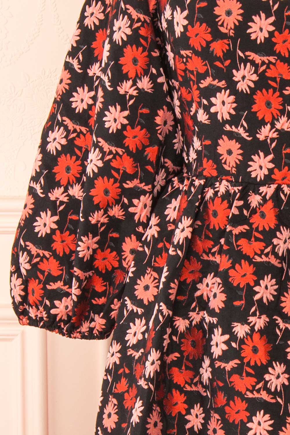 Inarea | Midi Black Floral Dress w/ Puffy Sleeves
