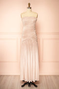 Islana | Champagne Strapless Pleated Maxi Dress