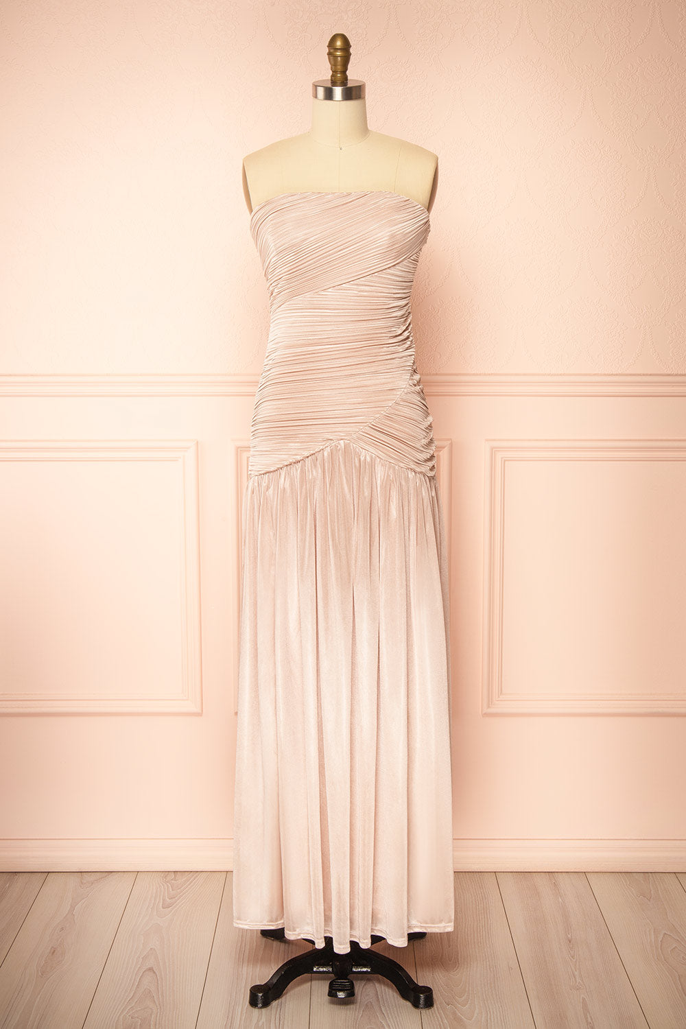 Islana | Champagne Strapless Pleated Maxi Dress