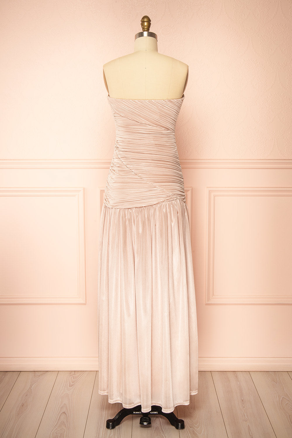 Islana | Champagne Strapless Pleated Maxi Dress