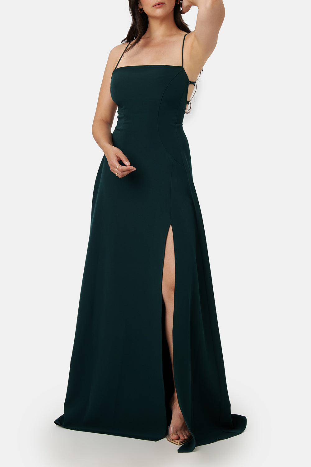 Izabella Green | A-line Maxi Dress with Open Back and Slit by Arti Gogna