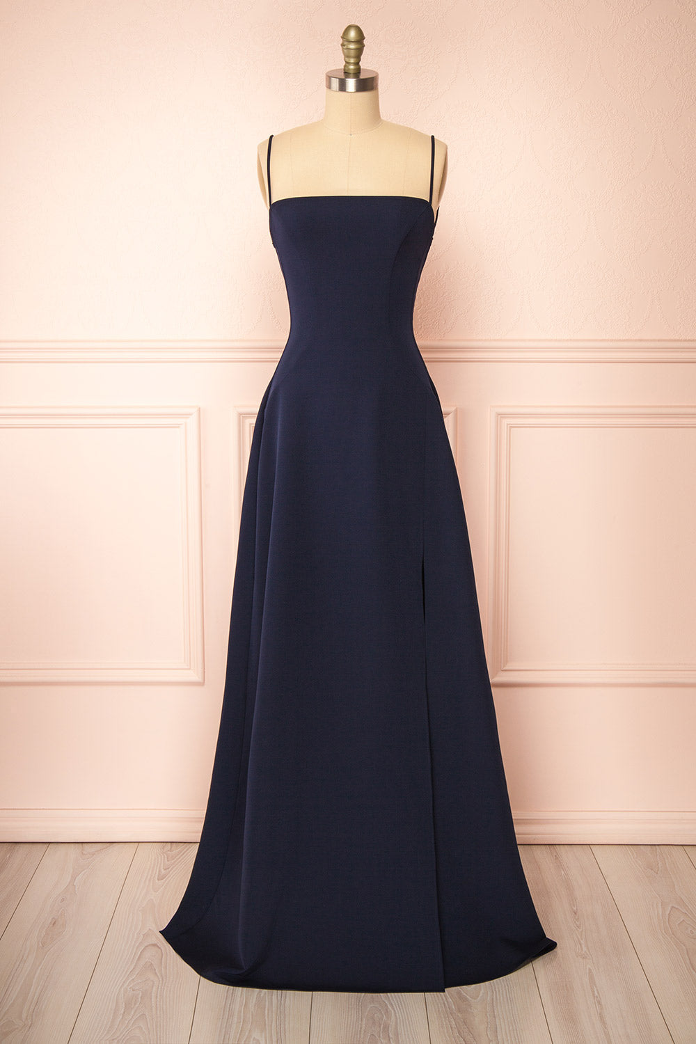 Izabella Navy | A-line Maxi Dress with Open Back and Slit by Arti Gogna