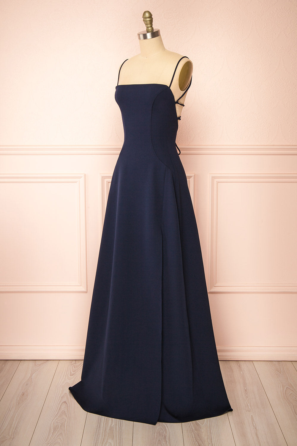 Izabella Navy | A-line Maxi Dress with Open Back and Slit by Arti Gogna