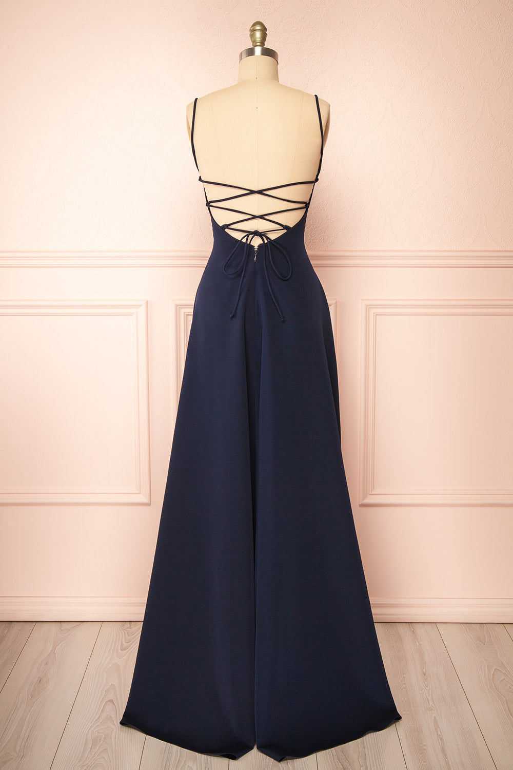 Izabella Navy | A-line Maxi Dress with Open Back and Slit by Arti Gogna