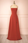 Izabella Rust | A-line Maxi Dress with Open Back and Slit by Arti Gogna