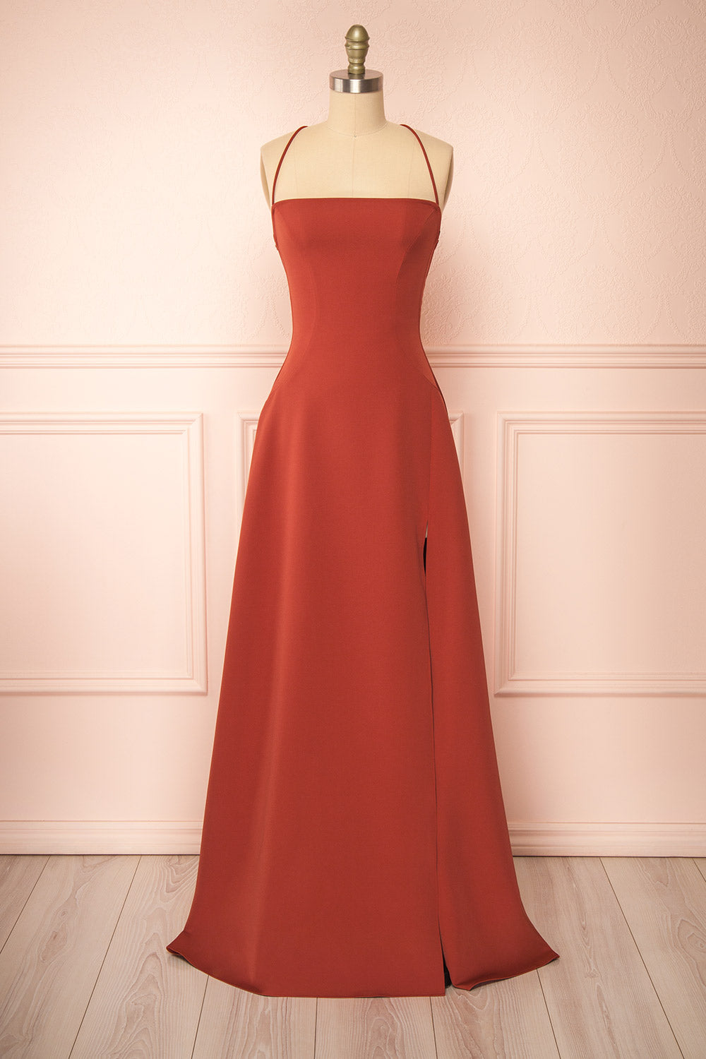Izabella Rust | A-line Maxi Dress with Open Back and Slit by Arti Gogna