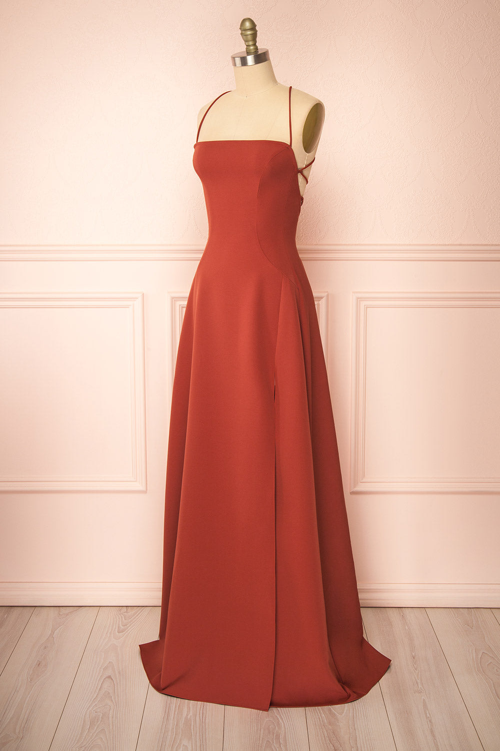 Izabella Rust | A-line Maxi Dress with Open Back and Slit by Arti Gogna
