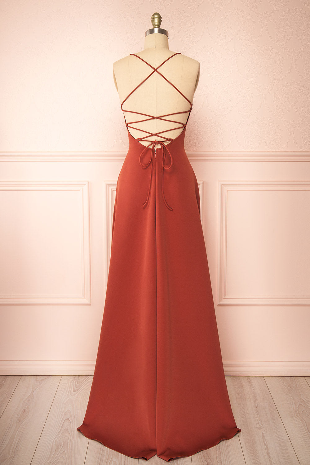 Izabella Rust | A-line Maxi Dress with Open Back and Slit by Arti Gogna