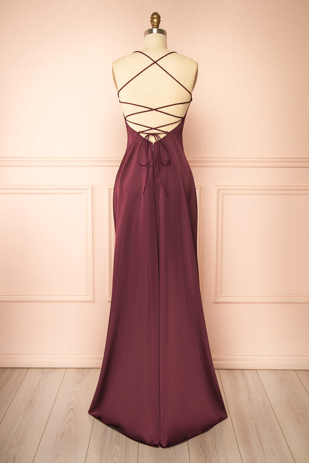 Izadora Burgundy | A-line Maxi Dress with Open Back by Arti Gogna