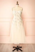 Jamie Ivory | Midi Dress with Floral Lace