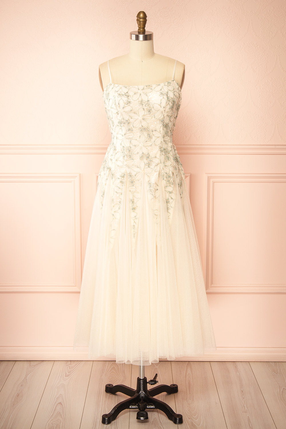 Jamie Ivory | Midi Dress with Floral Lace
