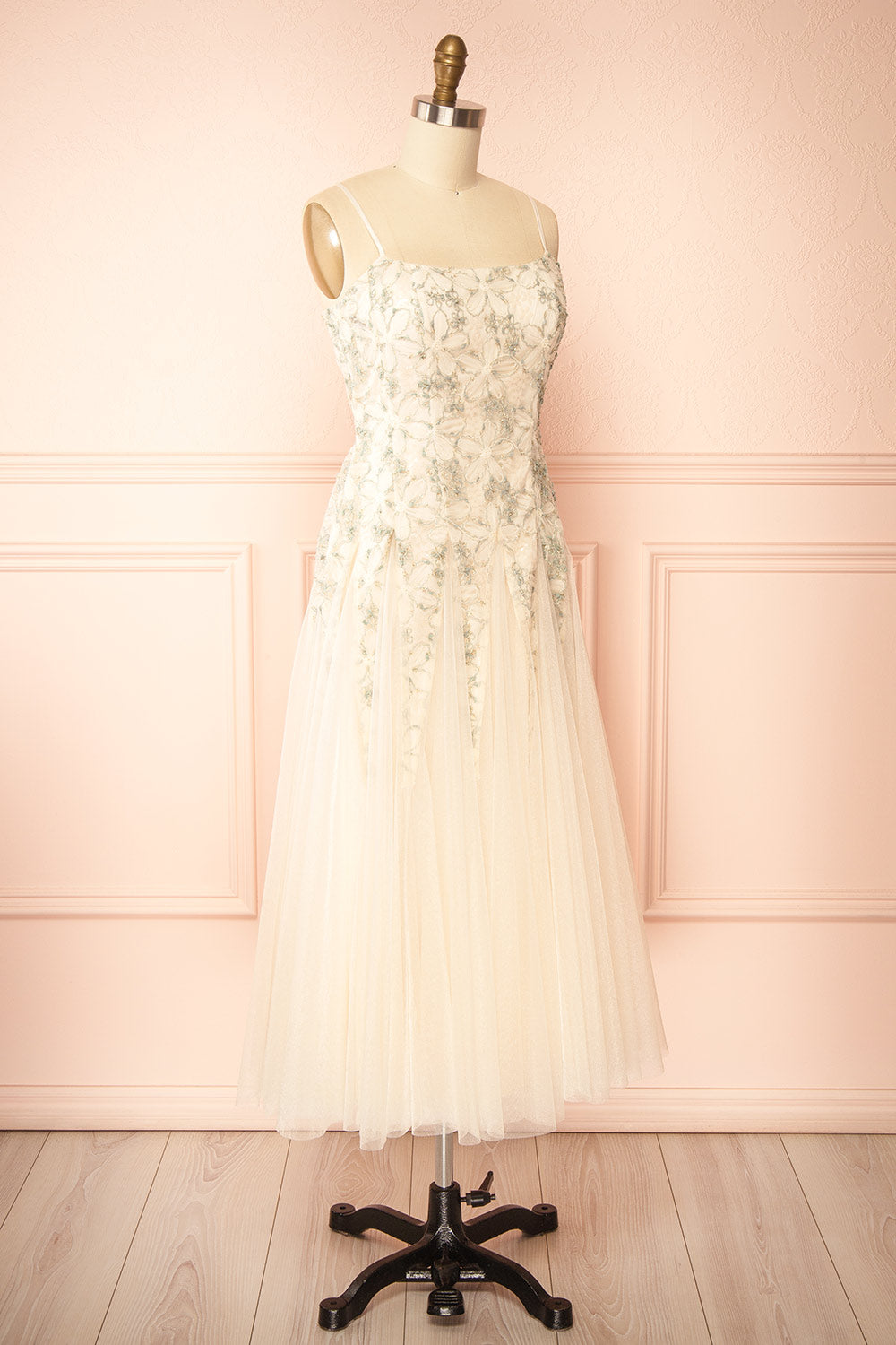 Jamie Ivory | Midi Dress with Floral Lace
