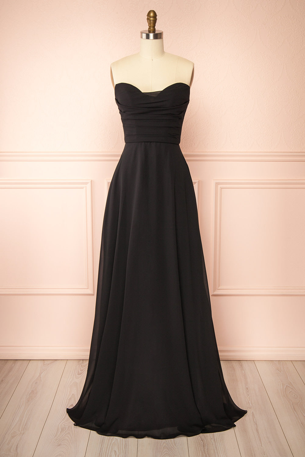 Janie Black | Chiffon Maxi Dress with Sweetheart Neckline and Scarf