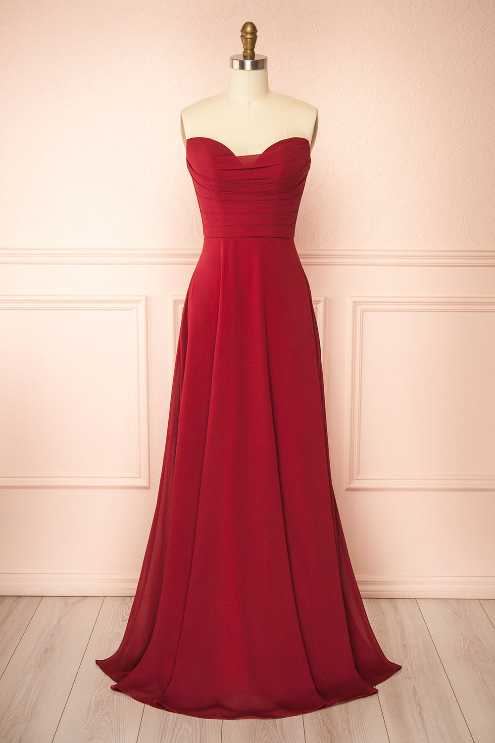 Janie Burgundy | Chiffon Maxi Dress with Sweetheart Neckline and Scarf