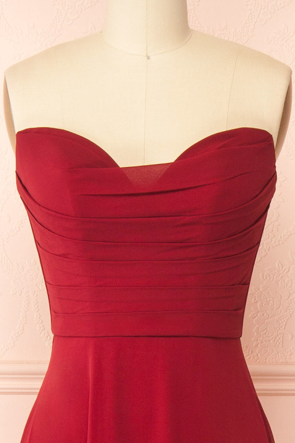 Janie Burgundy | Chiffon Maxi Dress with Sweetheart Neckline and Scarf