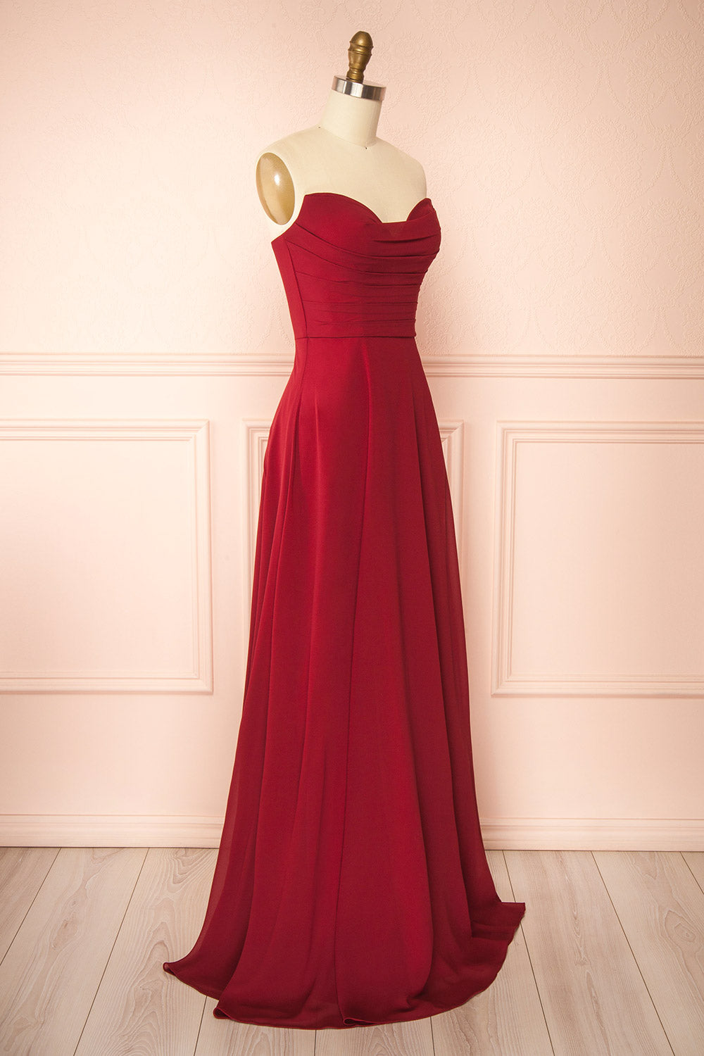 Janie Burgundy | Chiffon Maxi Dress with Sweetheart Neckline and Scarf