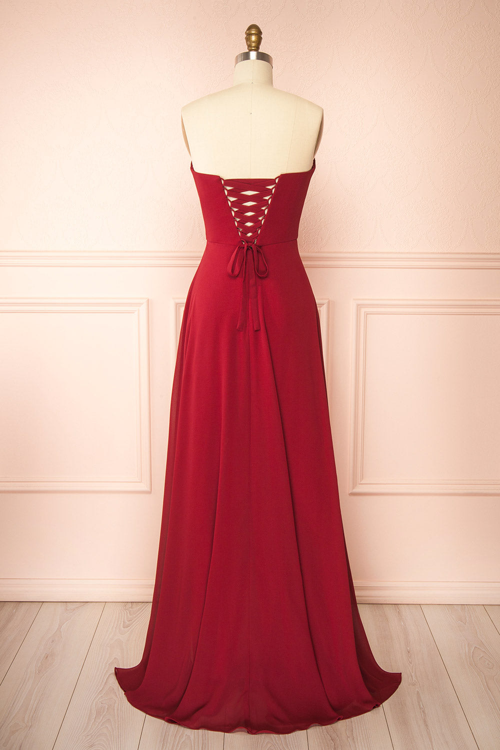 Janie Burgundy | Chiffon Maxi Dress with Sweetheart Neckline and Scarf