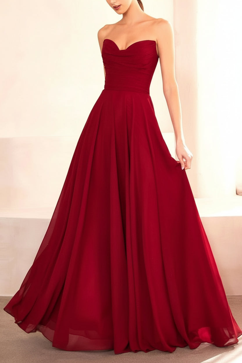 Janie Burgundy | Chiffon Maxi Dress with Sweetheart Neckline and Scarf