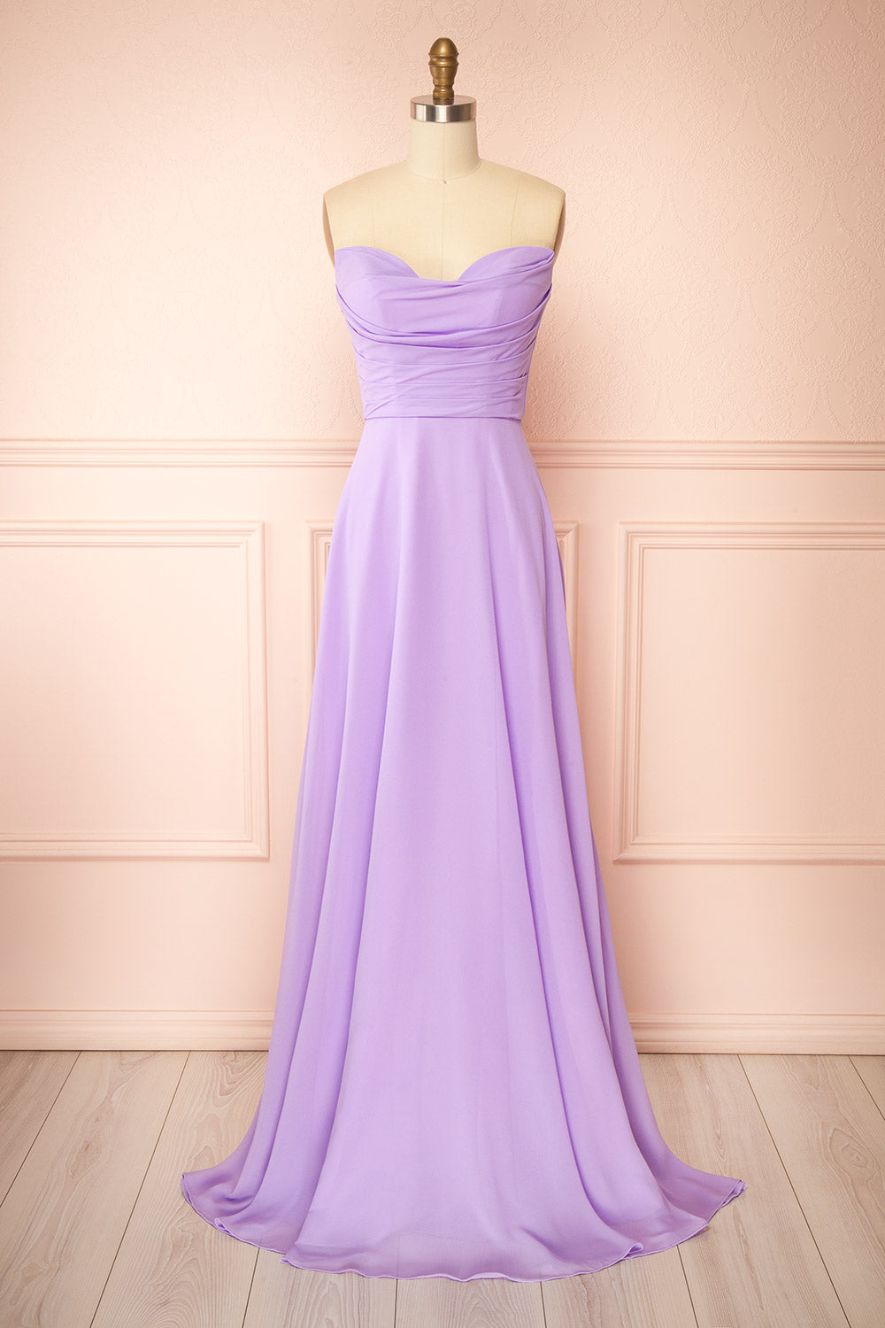 Janie Lavender | Chiffon Maxi Dress with Sweetheart Neckline and Scarf
