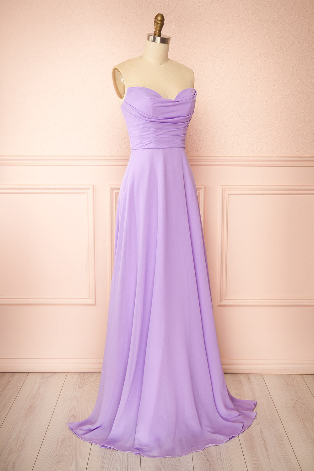 Janie Lavender | Chiffon Maxi Dress with Sweetheart Neckline and Scarf