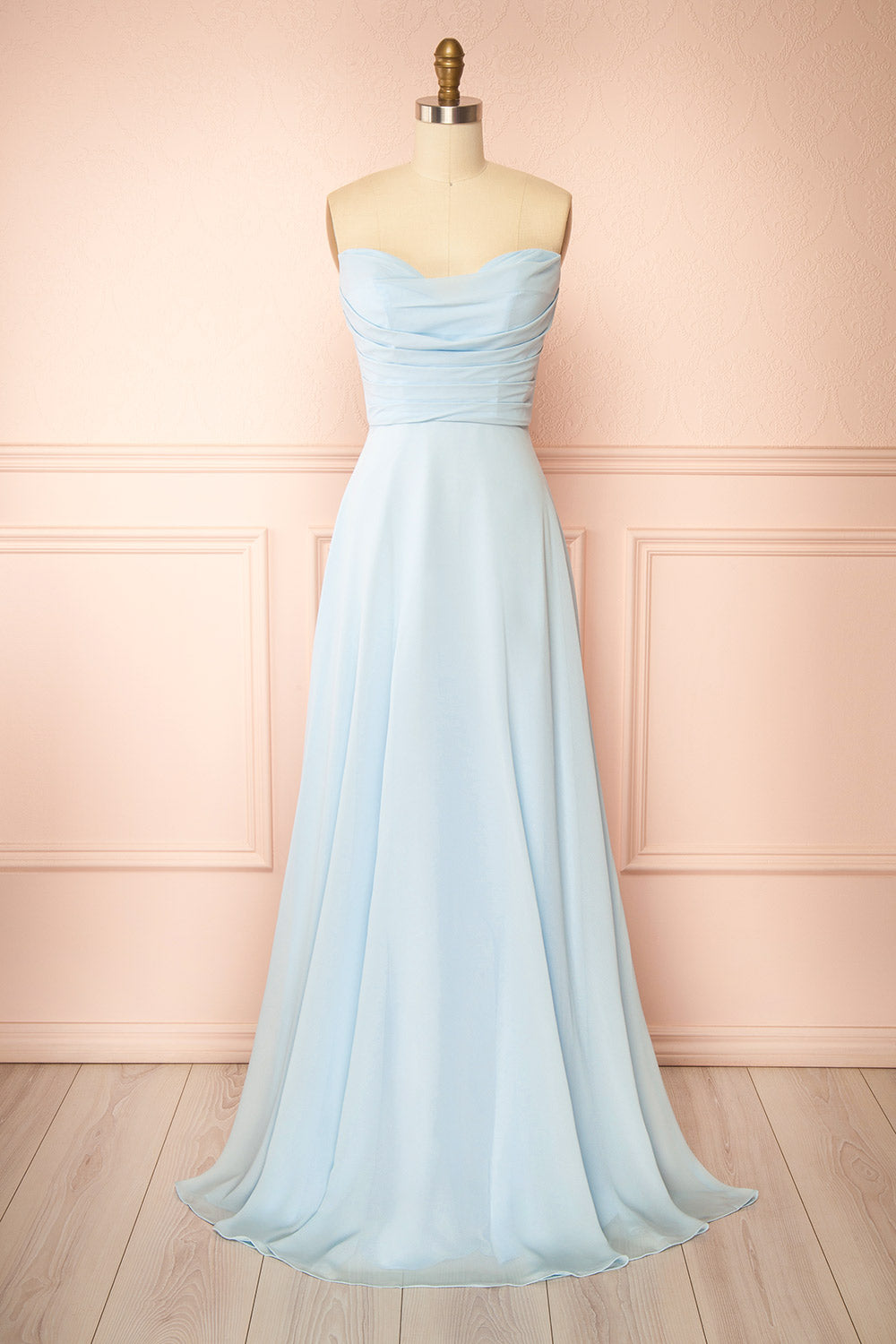Janie Light Blue | Chiffon Maxi Dress with Sweetheart Neckline and Scarf