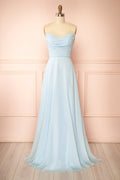 Janie Light Blue | Chiffon Maxi Dress with Sweetheart Neckline and Scarf