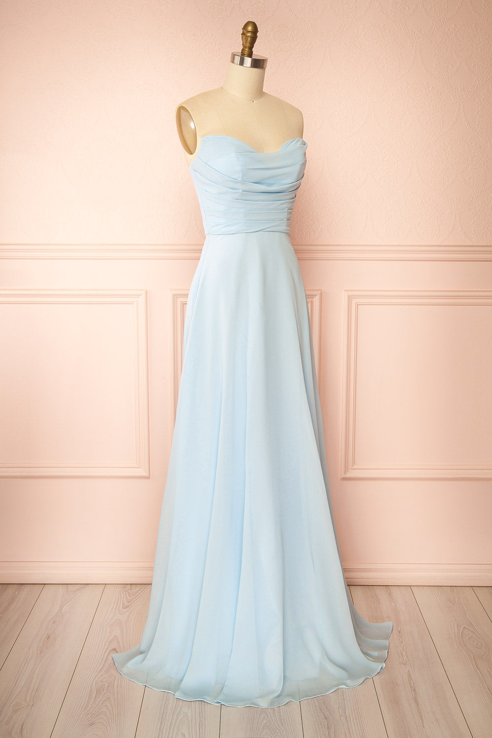 Janie Light Blue | Chiffon Maxi Dress with Sweetheart Neckline and Scarf