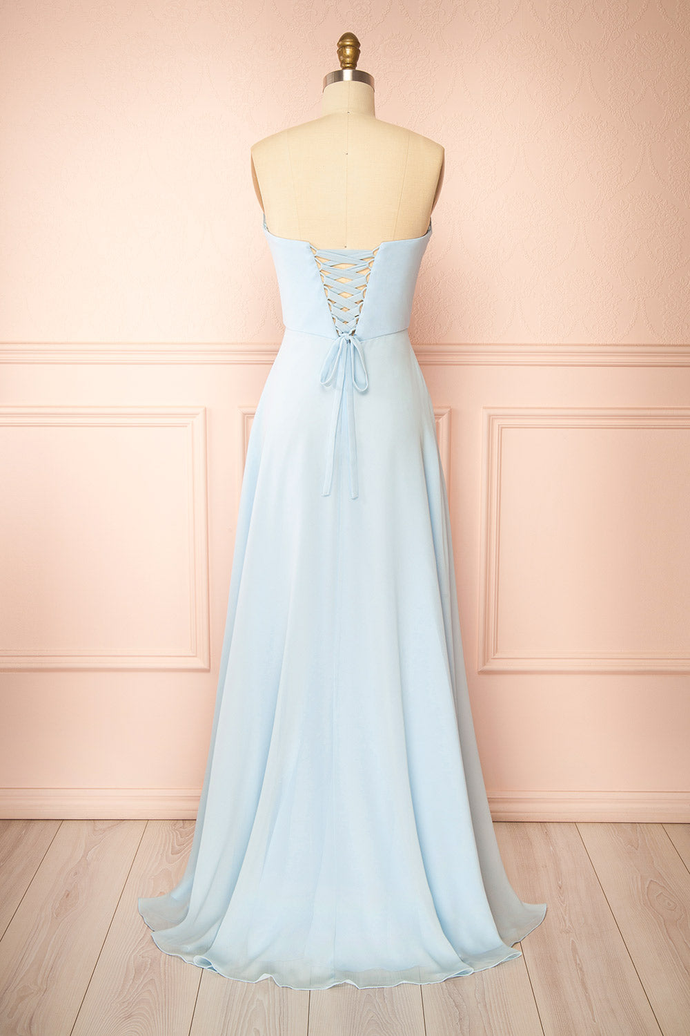 Janie Light Blue | Chiffon Maxi Dress with Sweetheart Neckline and Scarf