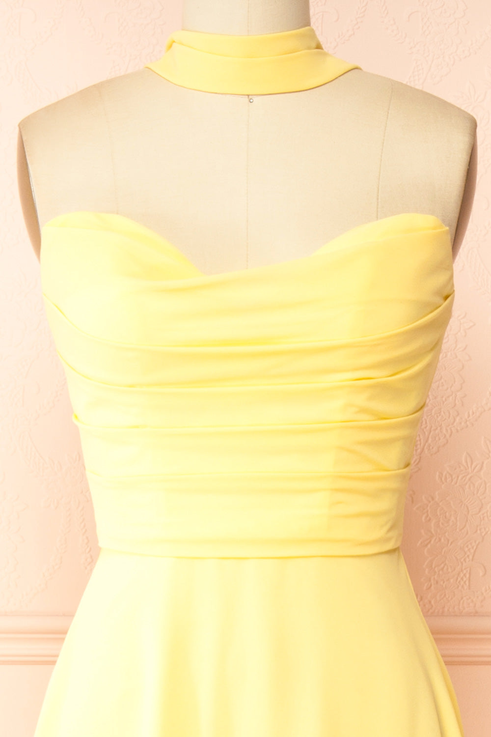 Janie Light Yellow | Chiffon Maxi Dress with Sweetheart Neckline and Scarf