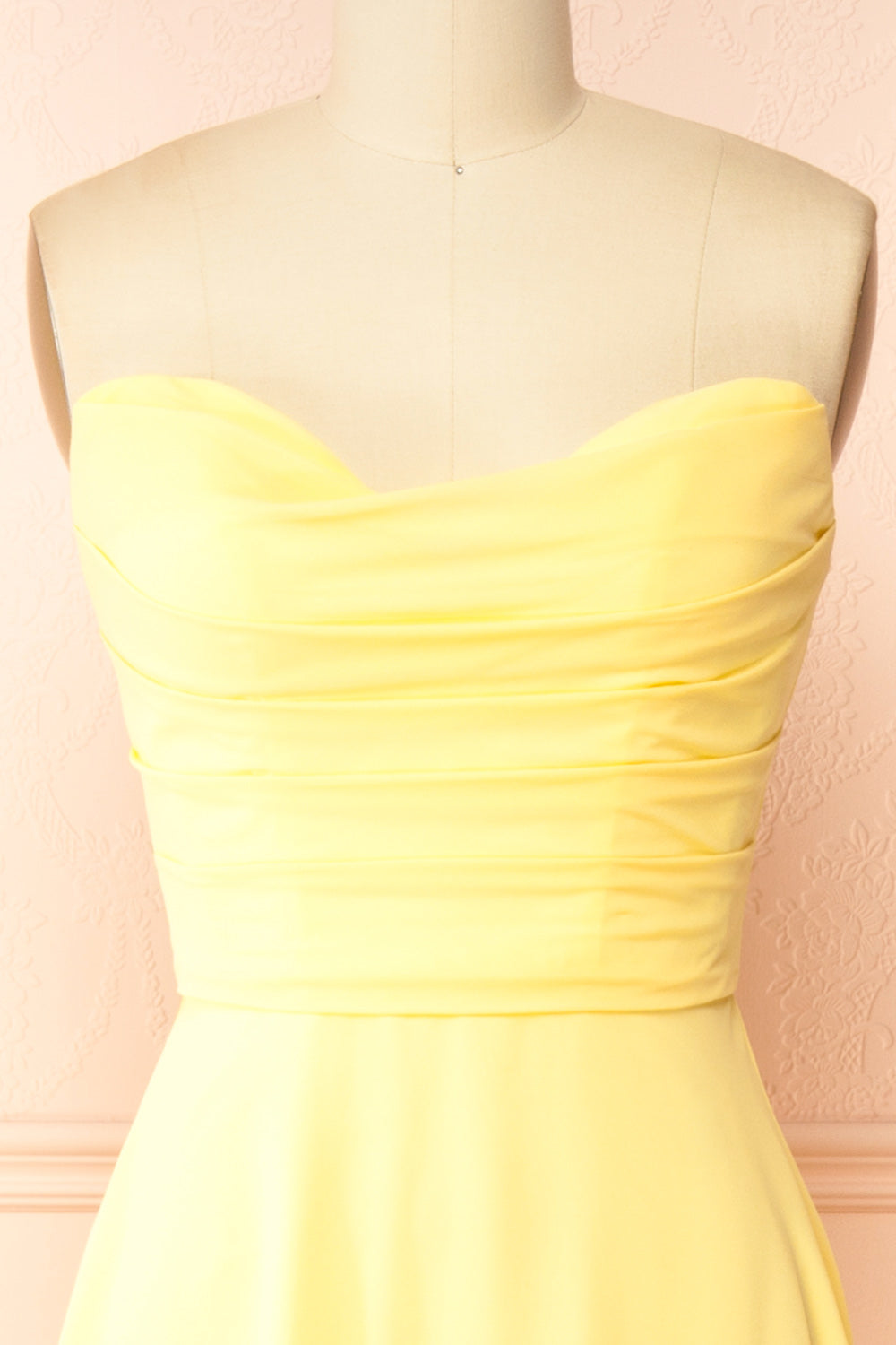 Janie Light Yellow | Chiffon Maxi Dress with Sweetheart Neckline and Scarf
