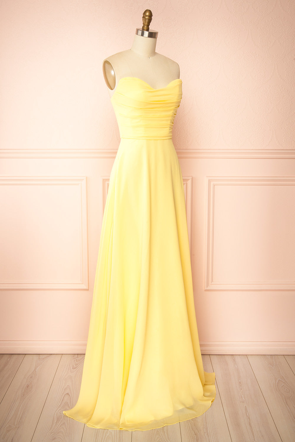 Janie Light Yellow | Chiffon Maxi Dress with Sweetheart Neckline and Scarf