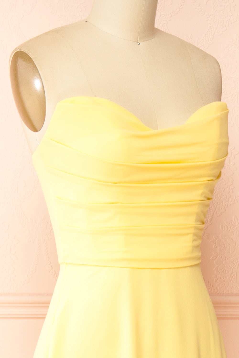 Janie Light Yellow | Chiffon Maxi Dress with Sweetheart Neckline and Scarf