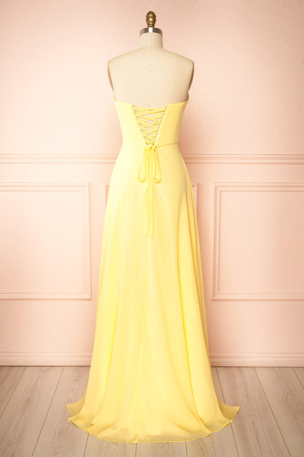 Janie Light Yellow | Chiffon Maxi Dress with Sweetheart Neckline and Scarf