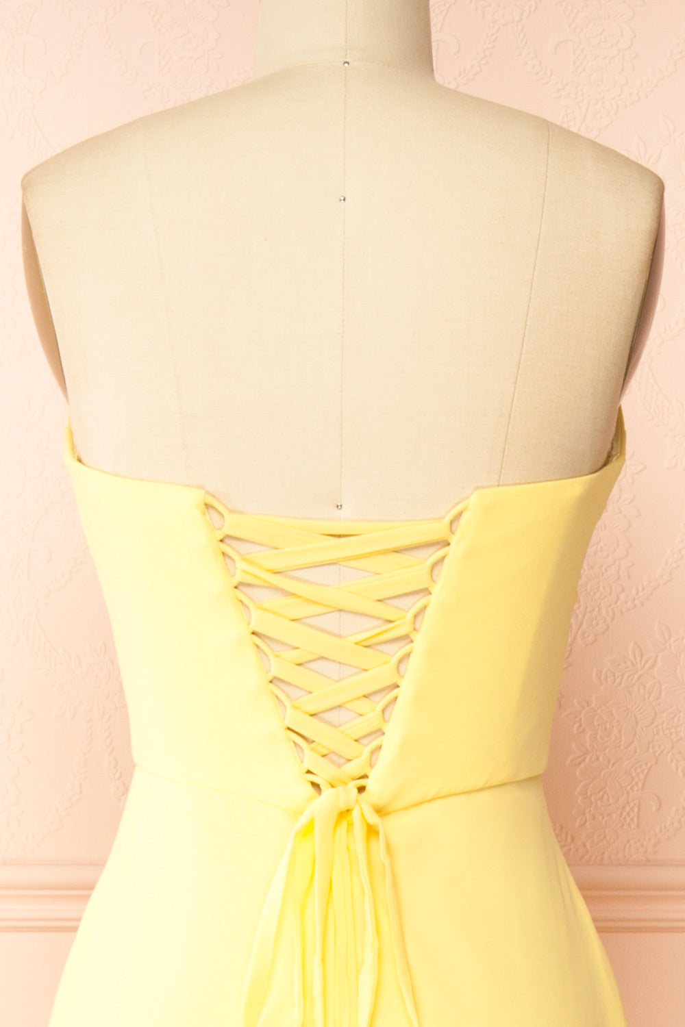 Janie Light Yellow | Chiffon Maxi Dress with Sweetheart Neckline and Scarf