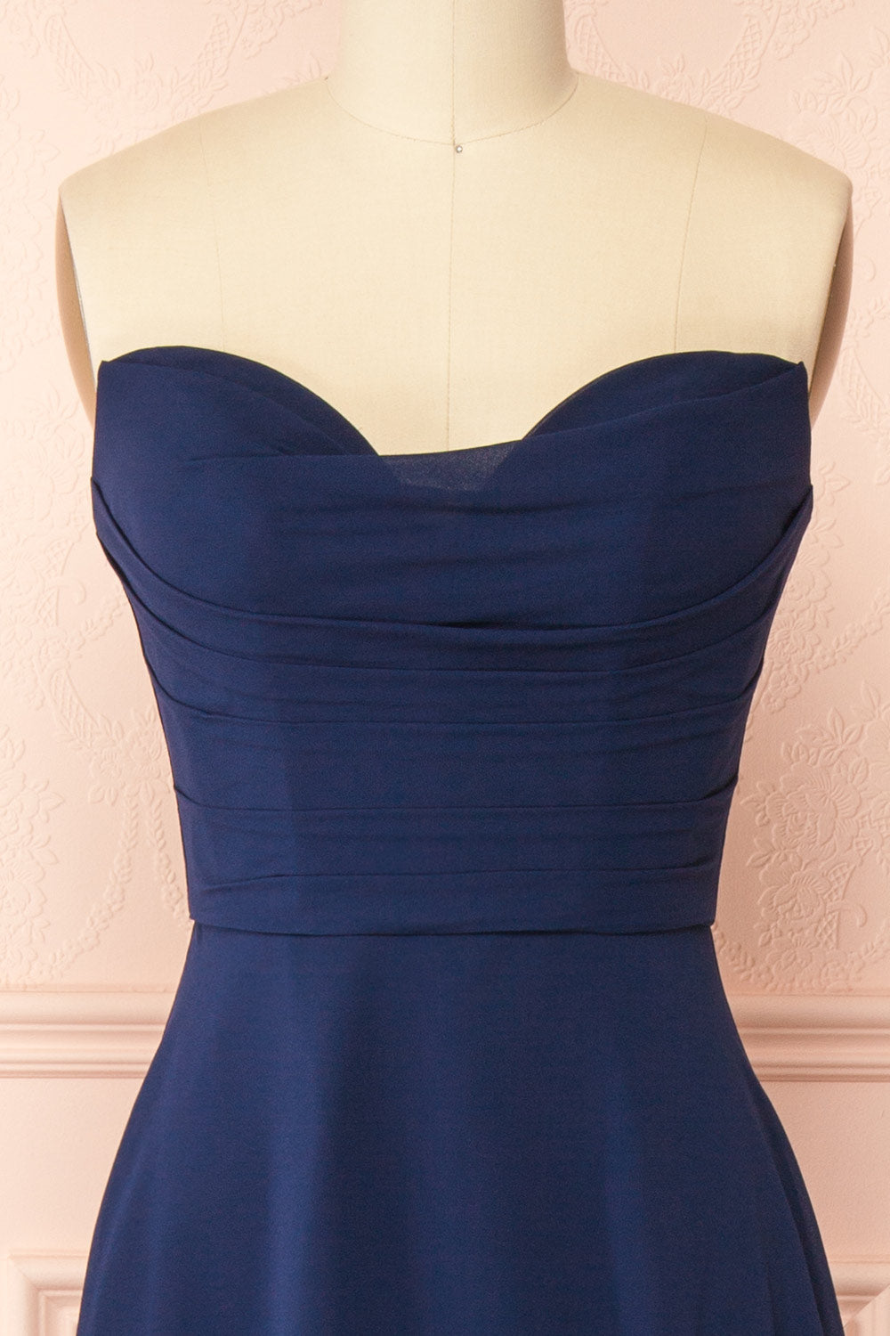 Janie Navy | Chiffon Maxi Dress with Sweetheart Neckline and Scarf