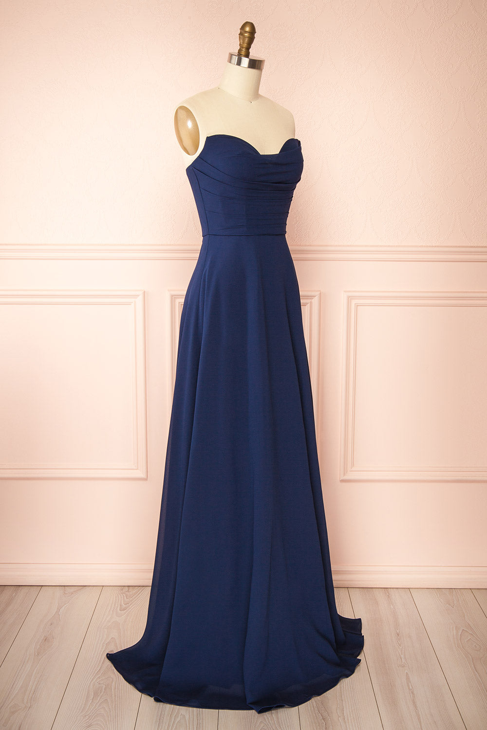 Janie Navy | Chiffon Maxi Dress with Sweetheart Neckline and Scarf