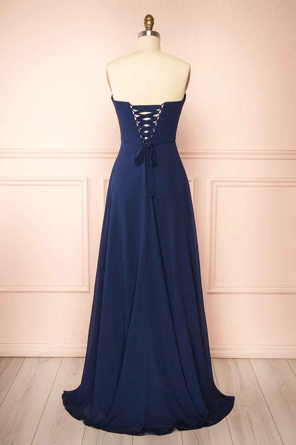Janie Navy | Chiffon Maxi Dress with Sweetheart Neckline and Scarf