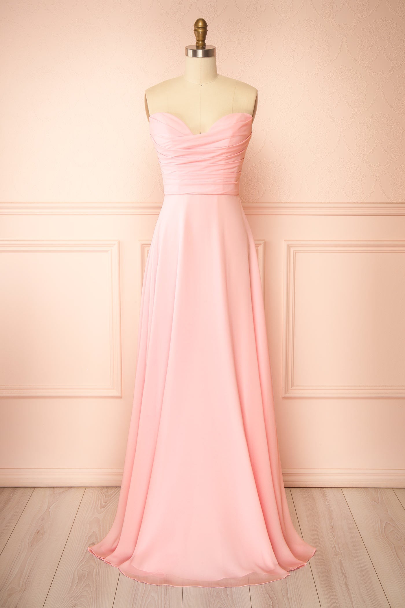 Janie Pink | Chiffon Maxi Dress with Sweetheart Neckline and Scarf