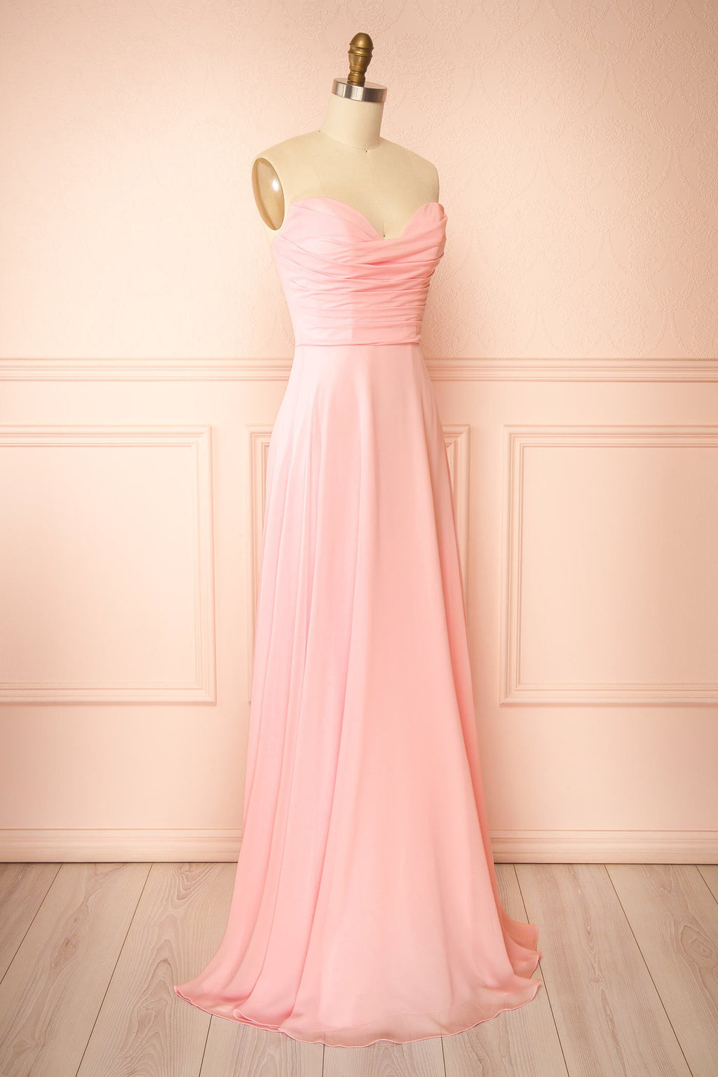 Janie Pink | Chiffon Maxi Dress with Sweetheart Neckline and Scarf